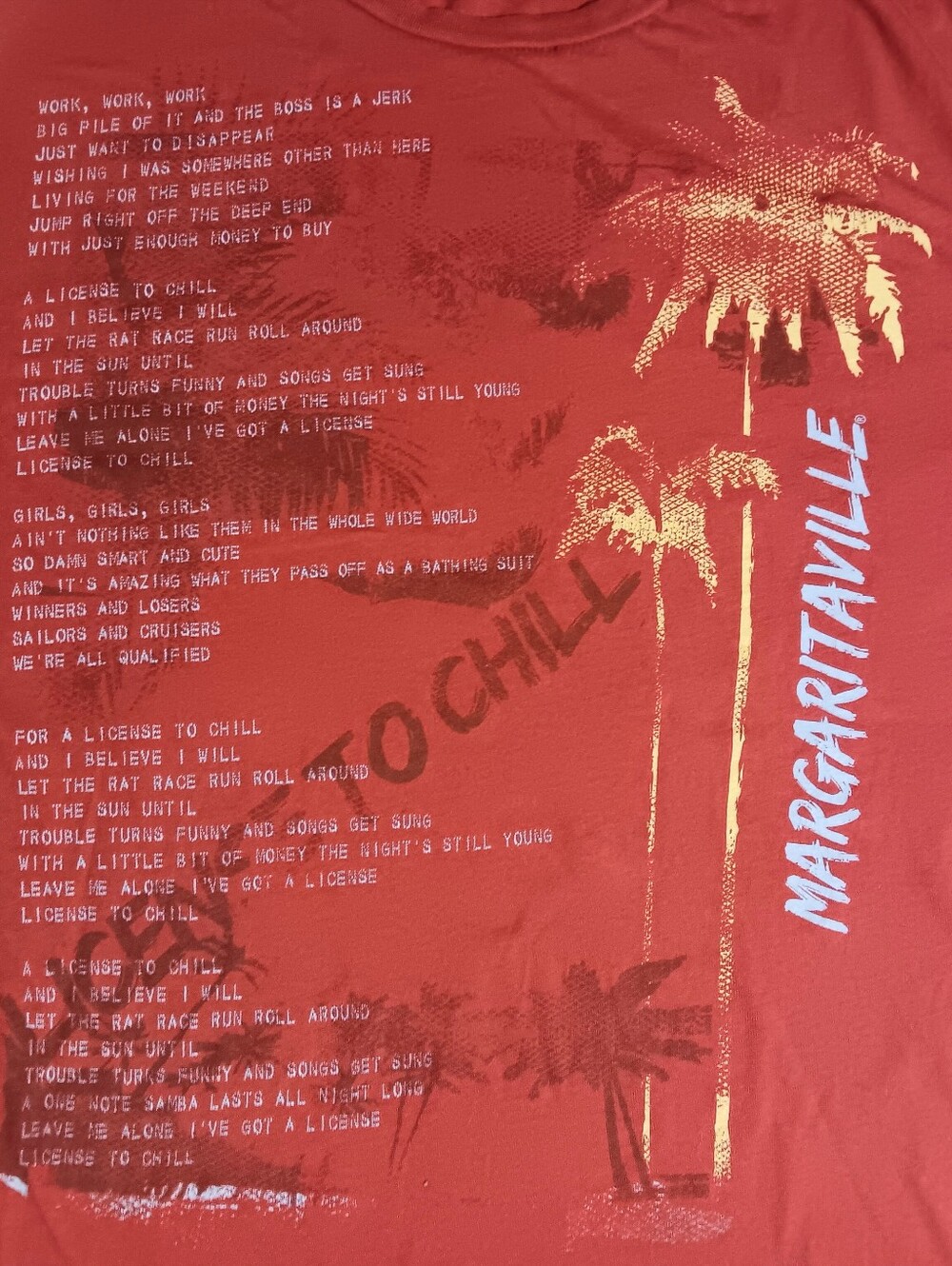 vintage Jimmy Buffett Lyrics t-shirt License To Chill Margaritaville guitar rock